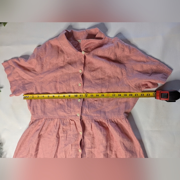 Vintage Eddie Bauer 100% Linen Prairie Dress Button Up Size Large Pink - Picture 7 of 9
